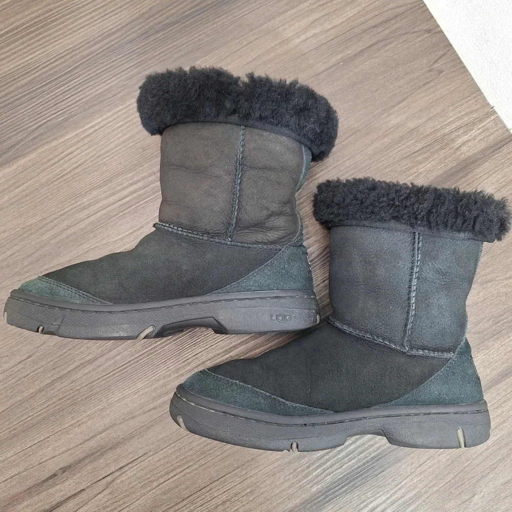 UGG Australia Ultimate Short 5275 Black Suede Sheepskin Slip On Boots Women's W5